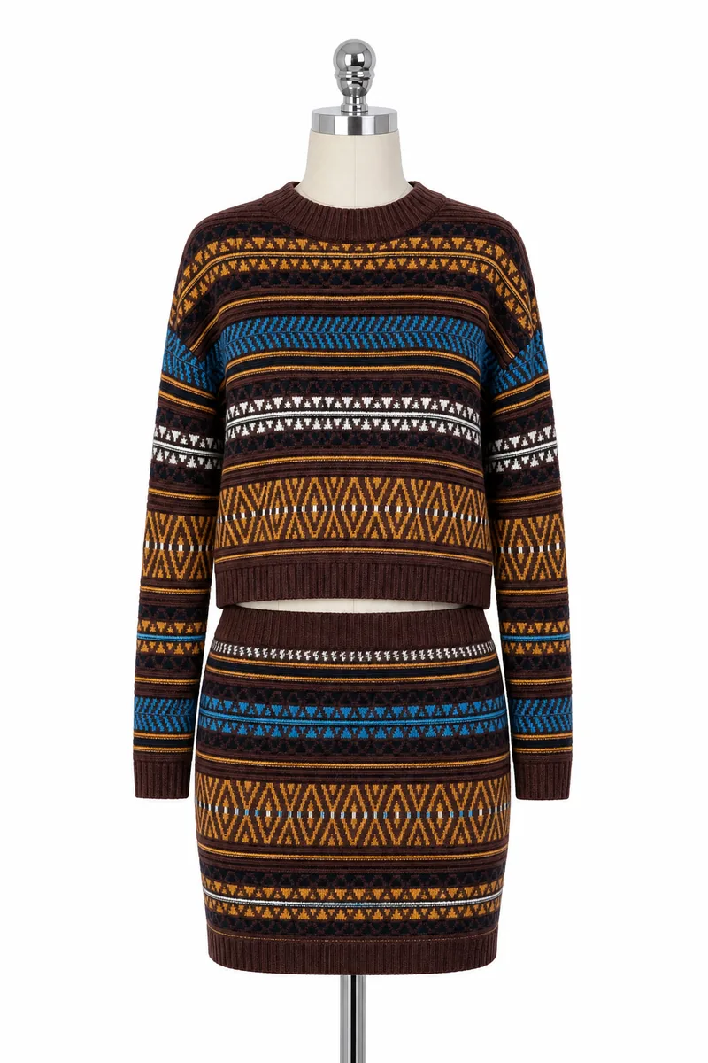Wool-blend Fair Isle knit set