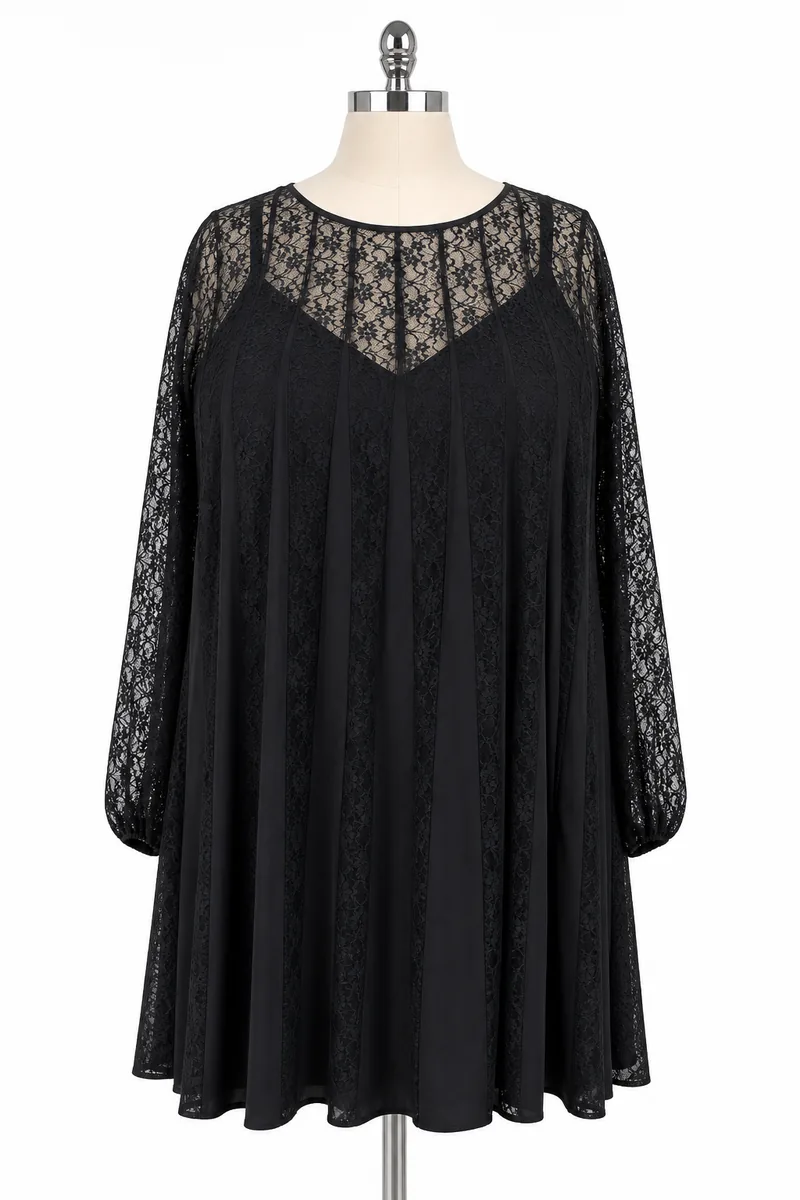 Lace-panel swing dress