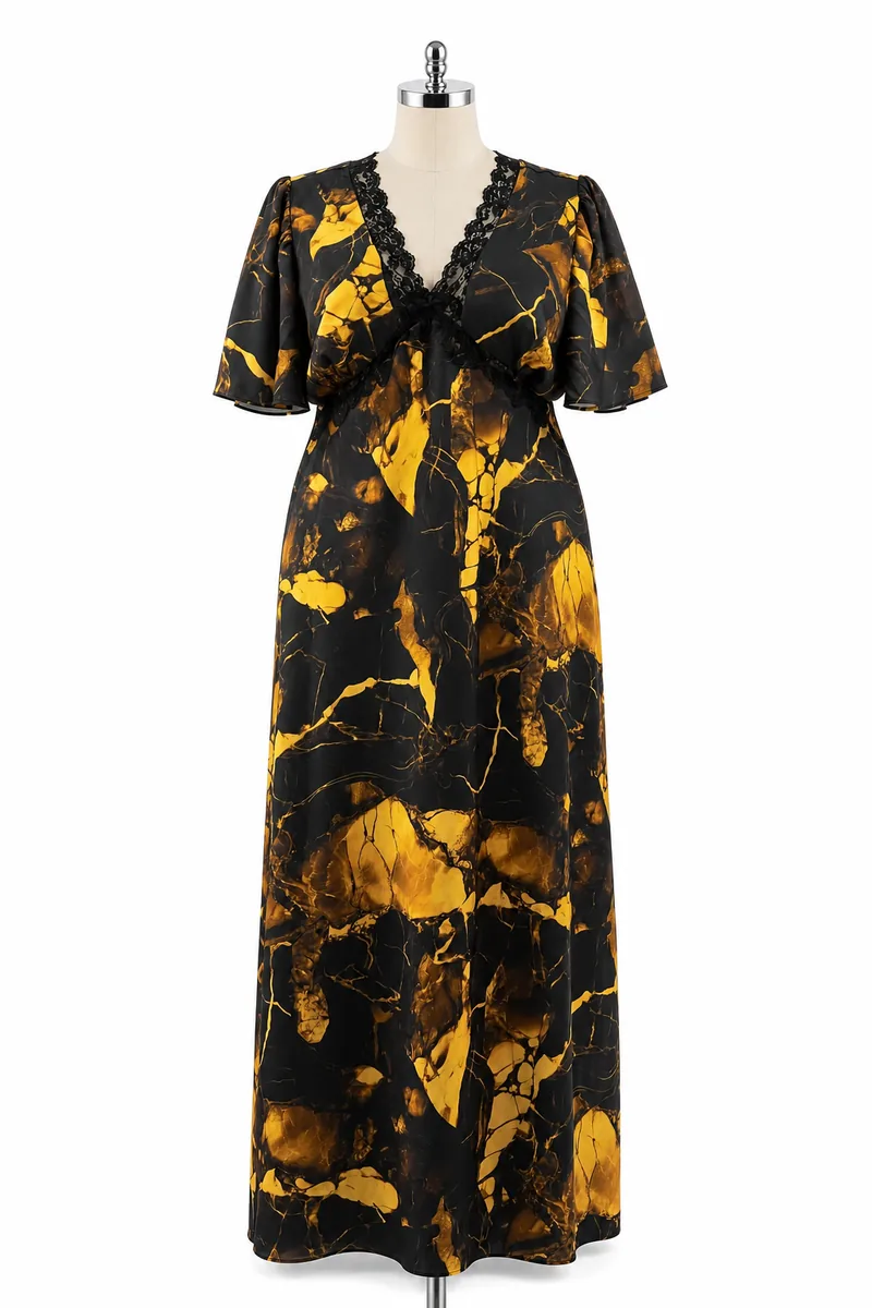 Marble-print satin maxi