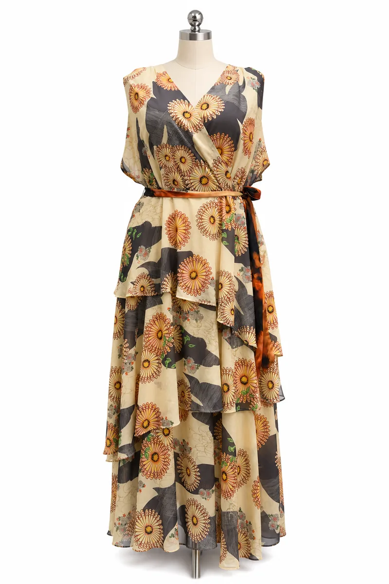 Chiffon flutter-sleeve maxi